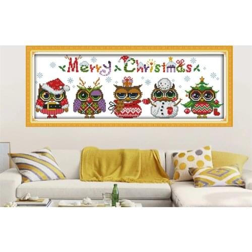 Handmade Christmas owls Cross Stitch Kit Printed Home Decorion Canvas Animal Cartoon Embroidery Needlework Cross-stitch set DIY