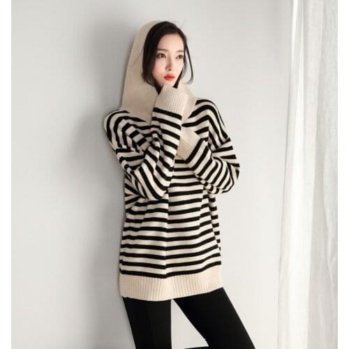 New arrival autumn & spring ladies fashion patchwork striped hooded casual sweater tops pullovers