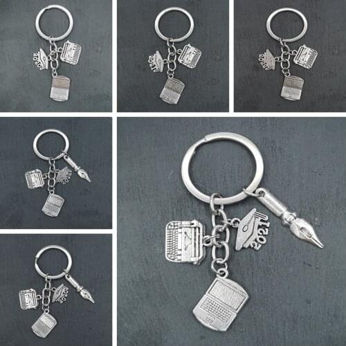 New Cute Laptop Pendant Keychains Typewriter Pen Key Chain Bag Charm Key Pendant Graduation Souvenir Computer Student Key Ring