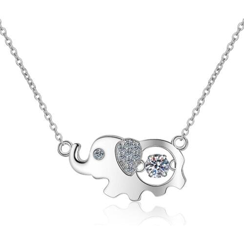 Moissanite Passed Diamond Test 925 Sterling Silver Fashion Elephant Shaped Pendant Necklace Womens Classic Cute Jewelry 0.3ct