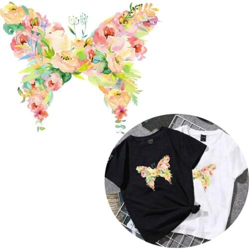 Flower Butterfly Patch Iron on Patches for Clothing Heat Transfer Sticker on Clothes Thermo Stickers On Women Tshirt Applique