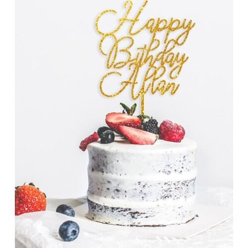 Personalised Happy Birthday Cake Toppers Insert. Custom Name . Gold Glitter Cake Toppers. Stylish birthday cake decoration