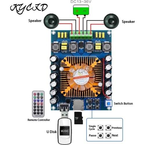 TDA7498E Digital Power Amplifier Board 200W*2 2.0 Ch Stereo Audio AMP Support U Disk TF Card Remote Control For Home Speaker