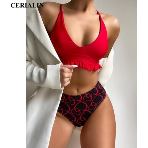 Sexy Push Up Bikinis Swimwear Women Swimsuit Ruffle Print Female Two Pieces Bikini Sets Beachwear Bathing Suits Swim