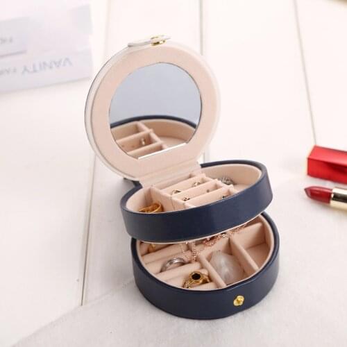 Jewelry Box Earring Holder Display Travel Jewelry Case Portable Storage Organizer with mirror Button Women Travel Case