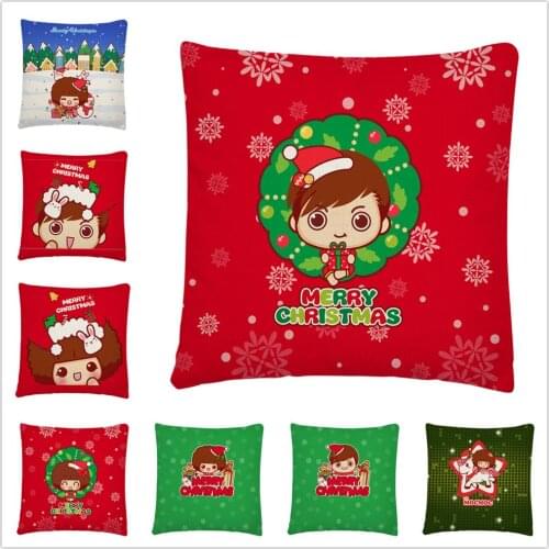 Cute Christmas Couple Cartoon Pattern Linen Cushion Cover Pillow Case for Home Sofa Car Decor Pillowcase 45X45cm