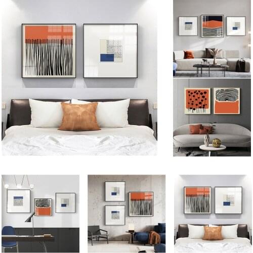 Nordic abstract geometric lines orange square art poster living room mural canvas decorative painting picture print photo wall