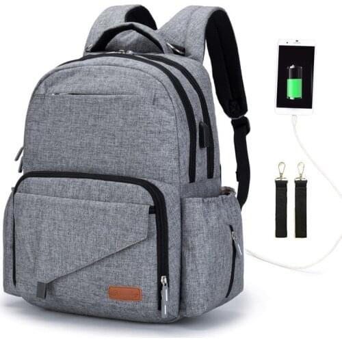 Diaper Bag USB Baby Nappy Bag Mummy Daddy Backpack Large Capacity Waterproof Casual Laptop Bag Rechargeable Holder for Bottle