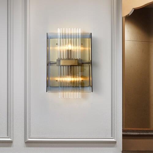 2020 new post-modern light luxury glass staircase aisle lamp crystal lamp bedroom bedside wall lamp