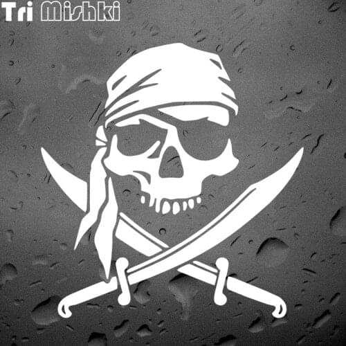 Tri mishki HZX1338 Skull And Cross Swords car sticker Vinyl Decals Waterproof sticker on Car Body Rear Window