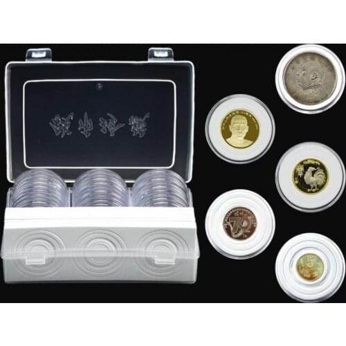 20sets 30pcs/set Plastic Clear Coin Storage Box Round Boxed Coin Holder 17/20.5/25/27/30/32/40mm/46mm Coin Capsule Collection