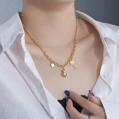 Acheerup Vintage Stainless Steel Women Necklace Smile Face Heart Couple Pendant Silver Color Jewelry Friend Gift FreeShipping