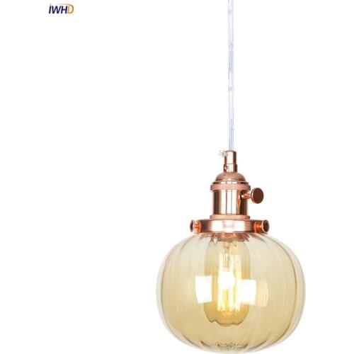 IWHD Creative Amber Glass Pumpkin Pendant Lights LED Vintage Hanging Lamp Living Dinning Room Light Retro Industrial Lamp