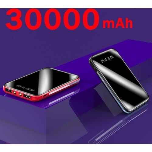 30000mah Mini Power Bank Portable Charger with Digital Display 2 USB Port External Battery Poverbank Charger for Xiaomi Samsung