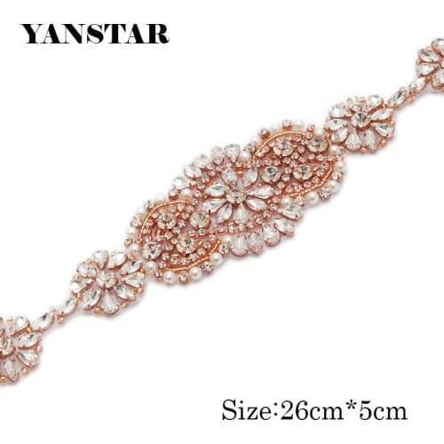 YANSTAR (10pcs) Wholesale Bridal Sash Crystal Rhinestones Appliques For Wedding Dress Belt Rose Gold Crystal Applique YS986