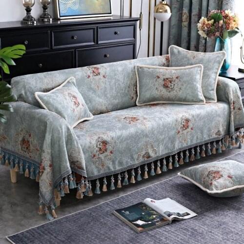Jacquard Vintage Sofa Cover 2 3 4 Seater Tassels Sofa Chaise Cover Lounge Armchair Towel Seat Couch Slipcover Floral European
