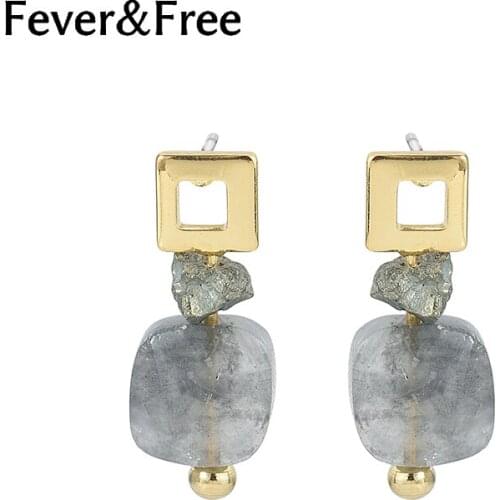 Fever&Free High Quality Natural Stone Small Stud Earrings Unique Design Trendy Woman Stud Earrings Party Studs Jewelry Wholesale