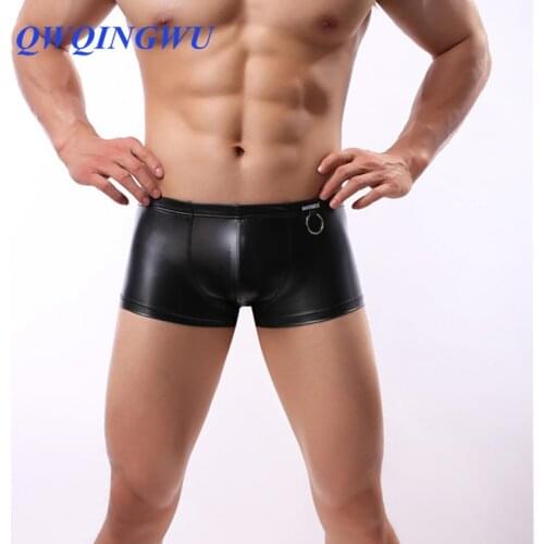 Sexy Men Boxers Faux Leather Underwear Men U Convex Pouch Panties BoxerShorts Gay Underpants Lingerie Men Boxers