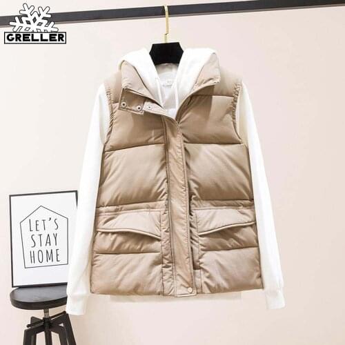 GRELLER 2020 Autumn Vest Chalecos Para Mujer Winter Vest Women Short Vest New Korean Stand Collar Down Cotton Waistcoat Female
