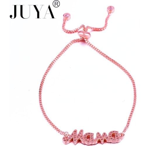 Gold Rose Gold Black Color Copper Micro Pave CZ Rhinestone Letters Charm Mama Bracelet For Women Jewelry Mother Gift