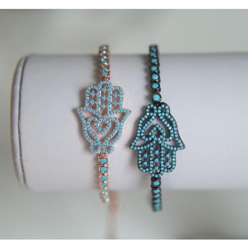2017 fashion wholesale jewelry tennis turquoises tennis chain adjust black rose gold color women hamsa hand tennis bracelets