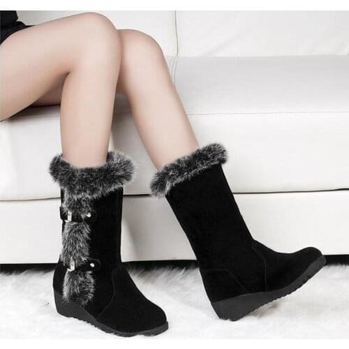 2020 fashion winter boots new snow boots thick bottom set foot cotton boots wedge with womens boots plus size 34-42 Black/Brown