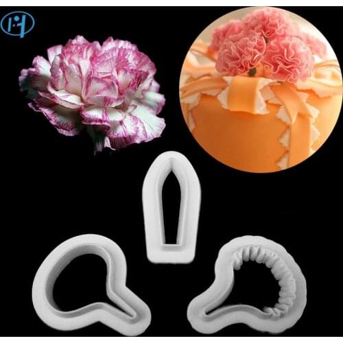3Pcs Flower Mold Fondant Cake Embosser Carnation Cutter Cookie Biscuit Molds Embossing Fondant Decorating Tools
