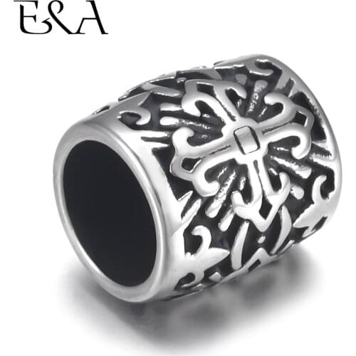 4pcs Stainless Steel Bead Charms Holy Cross 8mm Large Hole for Leather Jewelry Bracelet Making Metal Beads DIY Supplies Parts