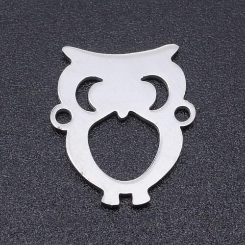 5pcs/lot 100% Stainless Steel Owl Connector Charms Wholesale Bracelets Pendants Top Quality Jewelry Making Charms
