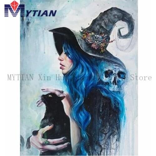 Cartoon Characters Diamond Painting Witch Skull And Black Cat Diamond Embroidery Water Drill Cross Stitch Handmade Wall Crafts