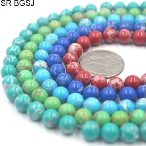 Free Shipping SR 6-12mm 5 Colors Round Stones Sea Sediment Jasper Jewelry Accessories Loose Gemstone Beads Strand 15"