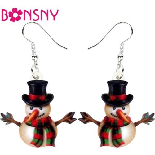 Bonsny Acrylic Christmas Gift Decoration Snowman Earrings Drop Dangle Fashion Navidad Jewelry For Women Girls Ornaments Bijoux