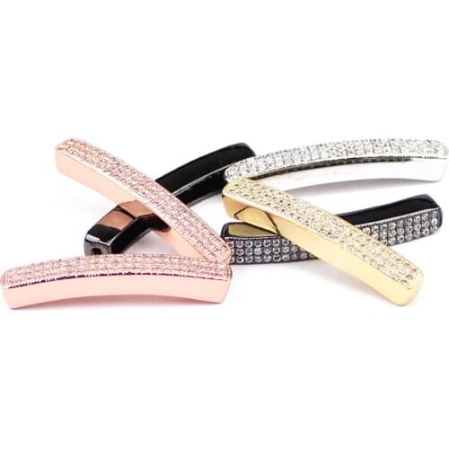 HGKLBB White Zircon Long bend tube Cuboid Copper Spacer beads Pave CZ Crystal charms Loose beads for Jewelry making bracelet DIY