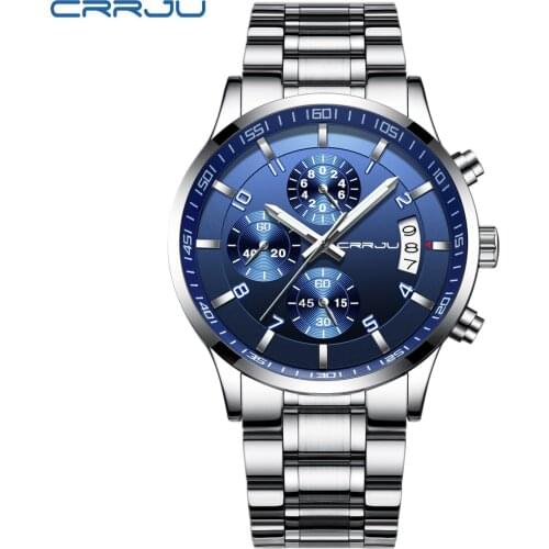 CRRJU 2018 Top Luxury Brand Men Sport Quartz WristWatches,Japan Movement Business Stainless Steel Clock For Men erkek kol saati