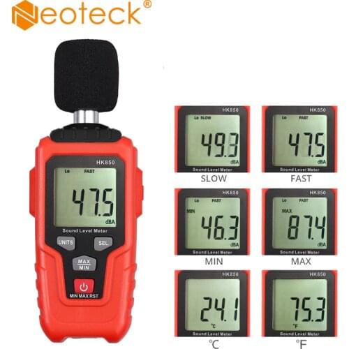 Neoteck 35-135dB(A) Decibel Meter Noise Volume Measuring Digital Sound Level Meter Self-Calibrated Decibel Monitoring Tester