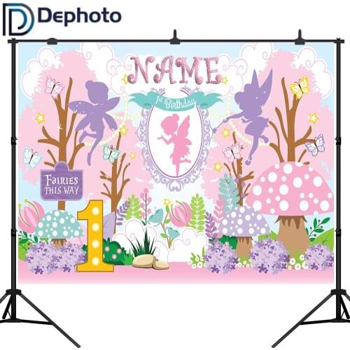 Dephoto Pink Floral Fairy Butterfly Party Photography Backdrop Girl 1st Birthday Background Wonderland Baby Shower Photo Studio
