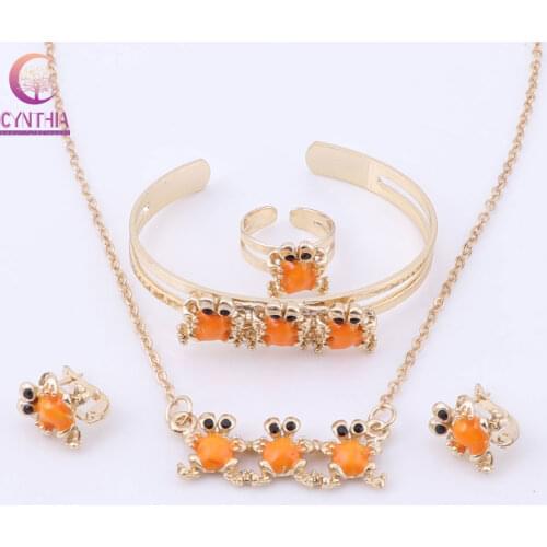 CYNTHIA Baby Jewelry Sets Gold-Color Earrings Ring For Children Lovely Animal Pendant Necklace Set Bracelet Kids Gift
