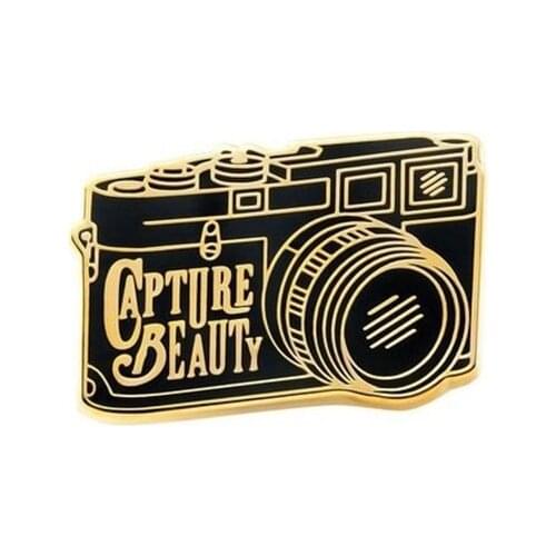 Camera enamel pin gold