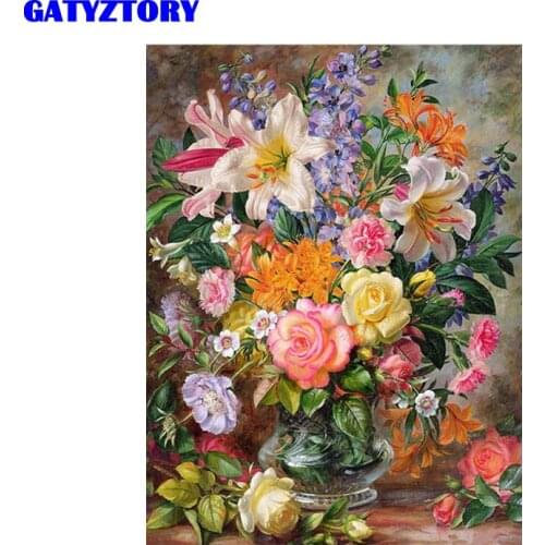 GATYZTORY Frame Picture Classical Flowers DIY Painting By Numbers Kit Acrylic Paint By Numbers For Adult Wall Art Picture 60x75