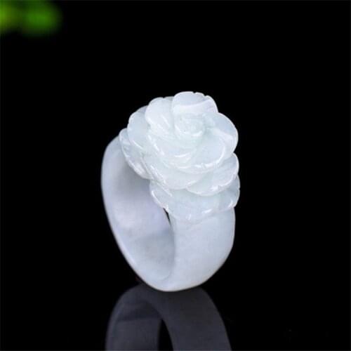 Natural stone jade flower ring Myanmar Jade rings For Women Jewellery Emerald emerald rings rose hand-carved for women jade ring