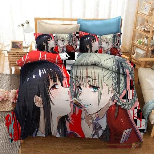 Kakegurui Queen Quilt Cover Bedspread Yomoduki Runa Cosplay Duvet Cover with Pillowcase for Teens Boys Girls 2/3pcs Bedding Set