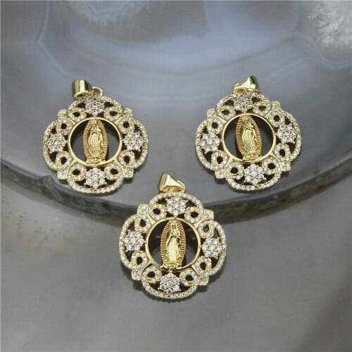 24mm 10pcs/lot High quality cz pendant,flower shape religion cubic zircon charm jewelry,bracelet/necklace component wholesale