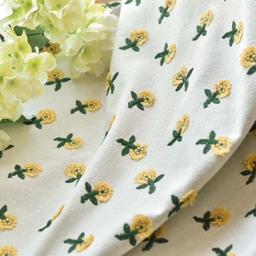 Small fresh three-dimensional small yellow flower embroidery cotton linen fabric diy handmade clothing bag sofa tablecloth