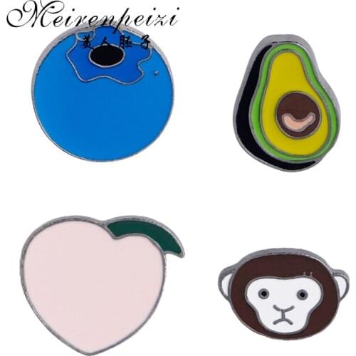 Avocado Monkey Peach Blueberry Metal Lapel Pins Hard Enamel Pin Cute Badge Fashion jewelry