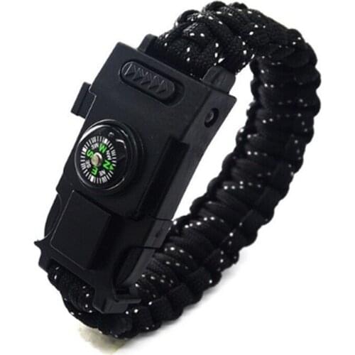Outdoor Equipment reflective paracord Bracelet Fishing Line Tools Compass Survive Multi tools with Led Light for camping hiking