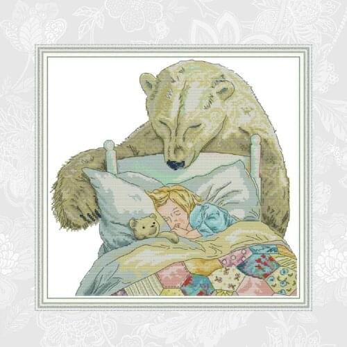 Joy Sunday Cross Stitch Bear and Little Girl Needlework Count Print On Canvas Cross-stitch kits DIY Handmade Embroidery kits
