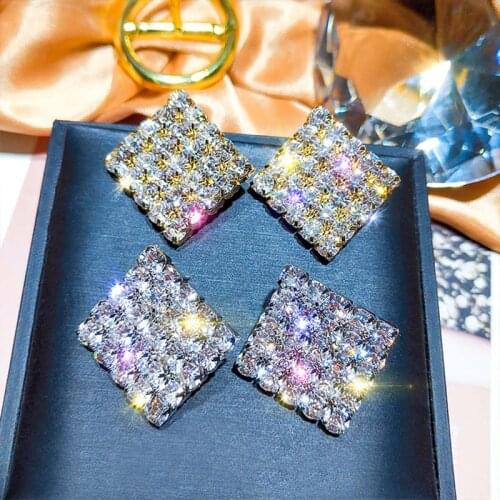 FORSEVEN New Design Shining Geometric Crystal Stud Earring Eardrop Jewelry for Bride Noiva Bridal Wedding Party Dress Decoration