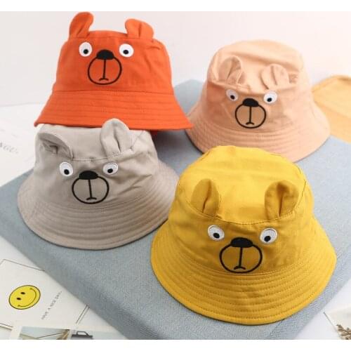 Bear Embroidery Bucket Hat for Girs Boys Fashion Summer Korea Children Panama Beach Girls Sunscreen Sun Cotton Cartoon Cap Boy