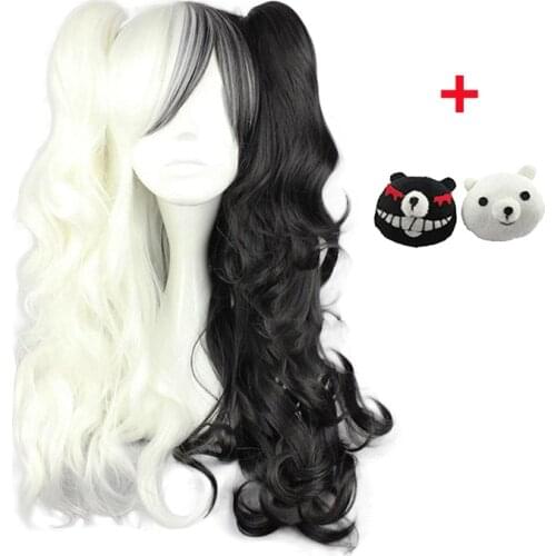 2020 Dangan Ronpa Monokuma Long Ponytails Curly Wig Cosplay Costume Danganronpa Heat Resistant Synthetic Hair Women Cosplay Wigs