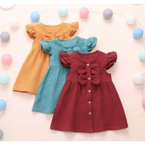 Girl Dress 2020 Newborn Baby Girl Kid Sleeveless Linen Dress Ruffle Outfit Summer Clothes Party Dress